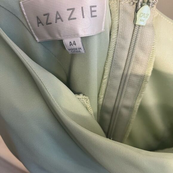 Azazie One-Shoulder Sage Green Dress - Picture 8 of 9